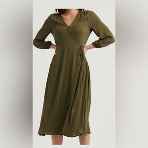 Lucky Brand Olive Wrap Midi Dress- NWT